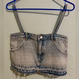 ZARA Cut Off Denim Crop Top Size XS Extra Small  Tank Top Thin Strap